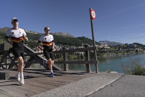Footage vom Lauftraining des deutschen Triathleten Tim Hellwig im Trainingslager in St. Moritz.