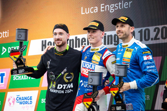 Das DTM-Podium mit Mirko Bortolotti, Luca Engstler und René Rast (l-r)