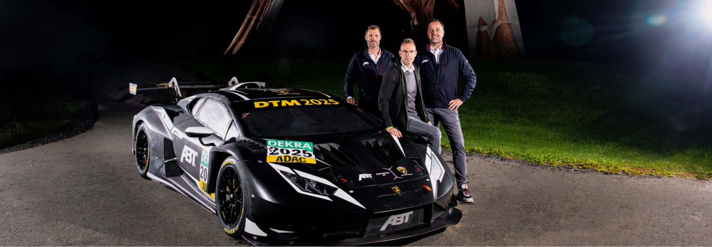 Martin Tomczyk, Rouven Mohr und Thomas Biermaier (v.l.) mit dem Lamborghini Huracán GT3 Evo2