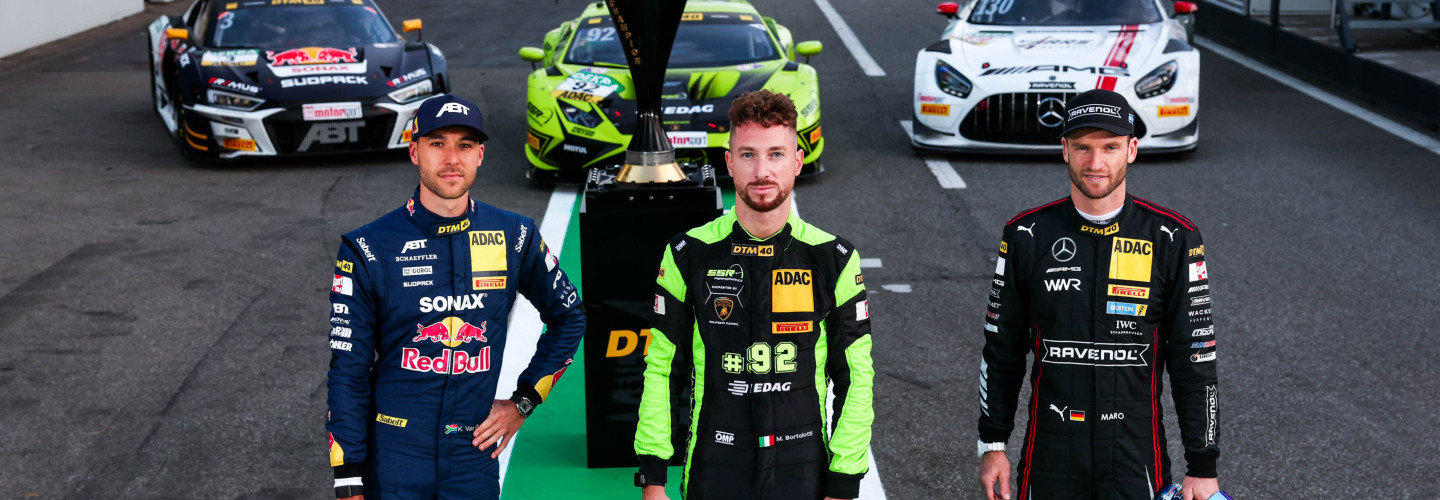 Kelvin van der Linde, Mirko Bortolotti und Maro Engel (l-r) wollen die DTM-Krone 2024